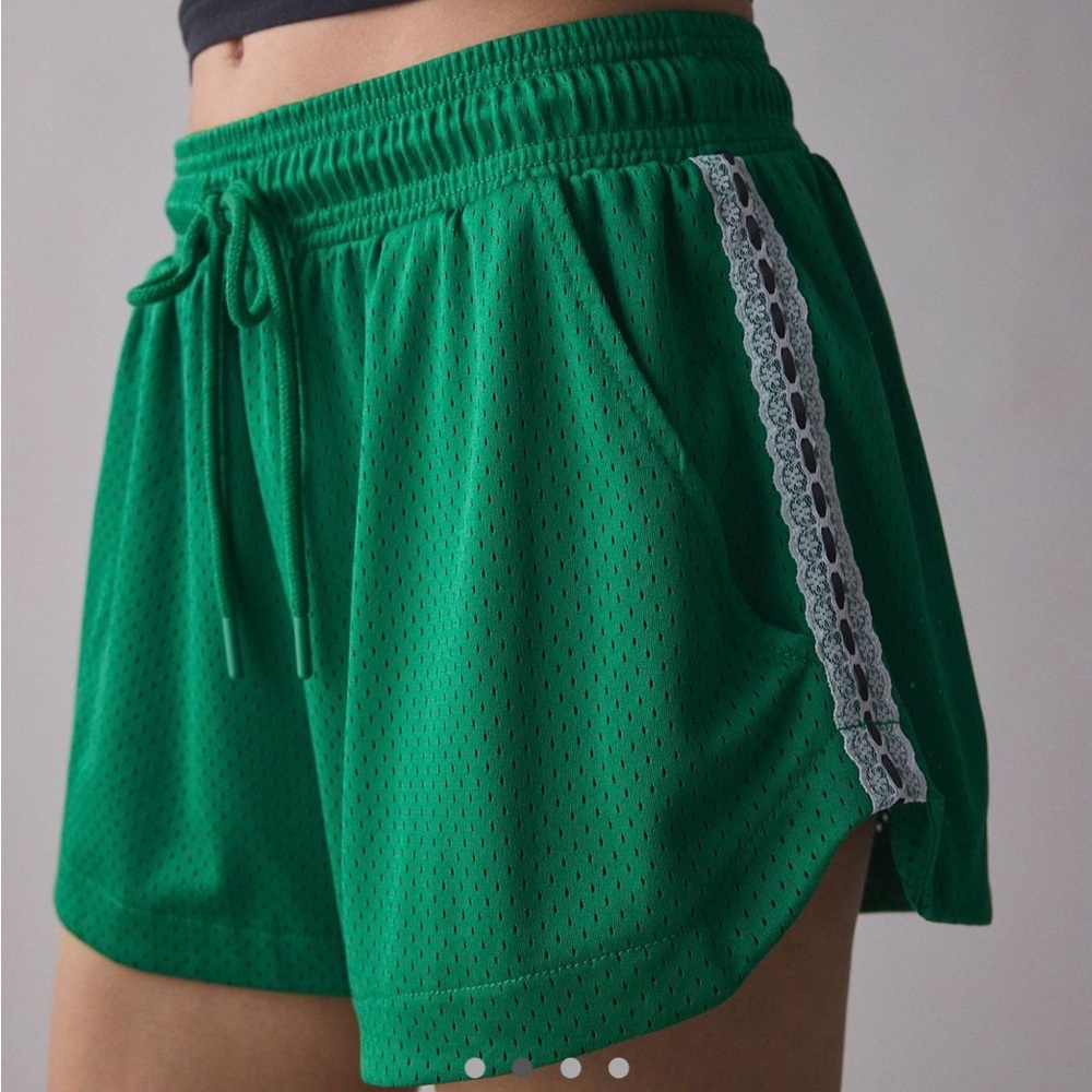 BDG Green Athletic Shorts with Lace Trim